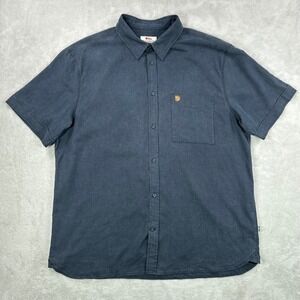 Fjallraven Ovik Travel Shirt Mens XXL Blue Short Sleeve Comfort Fit Hemp Blend